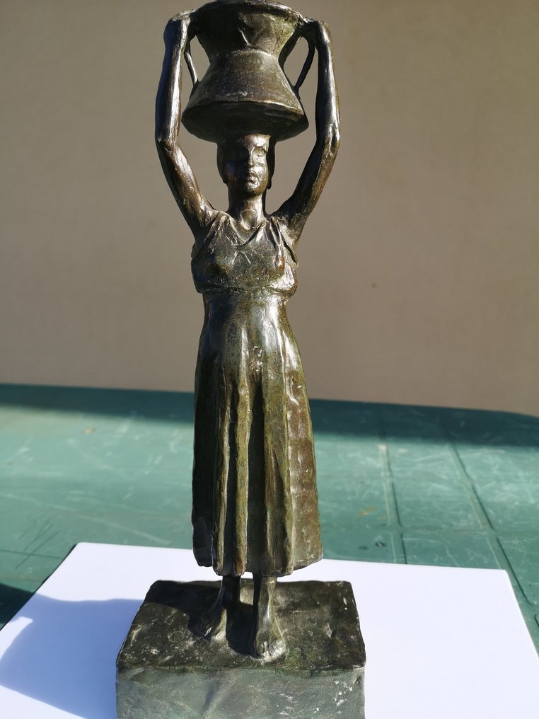 Simeon Faucault (1884-1923) - Estatua, Contadina - 32 cm - Bronce patinado - 1920 #1.1