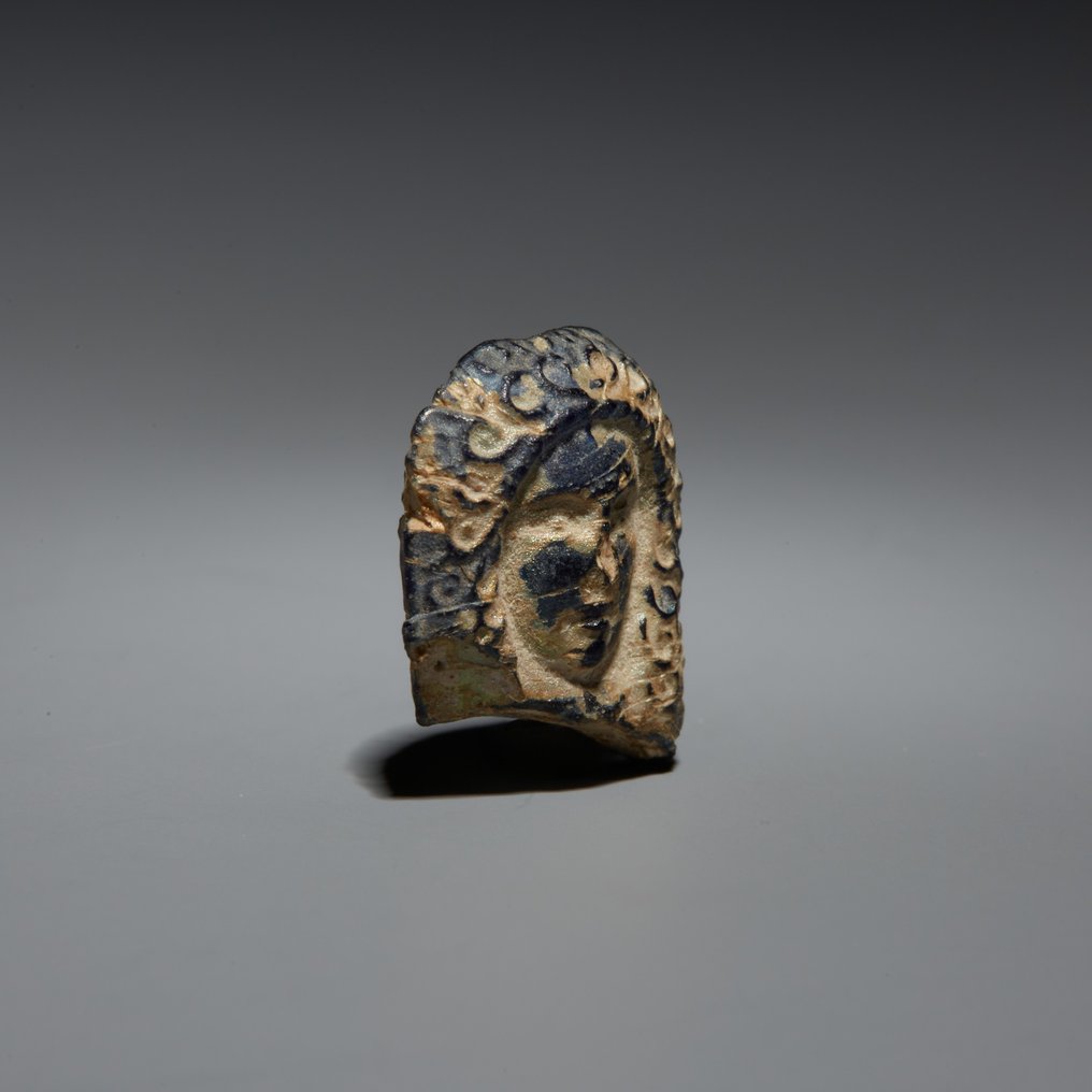 Ancient Roman Glass Janus necklace bead with the image of Medusa. 1st - 3rd century AD. 1.6 cm height. #1.2