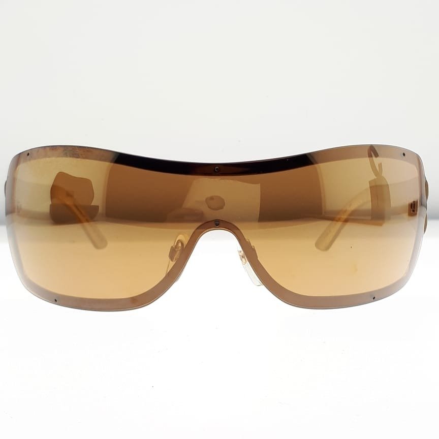 Chanel - Shield Brown Frame with Gold Tone Chanel Leather Coated Temples - Sunglasses #2.1