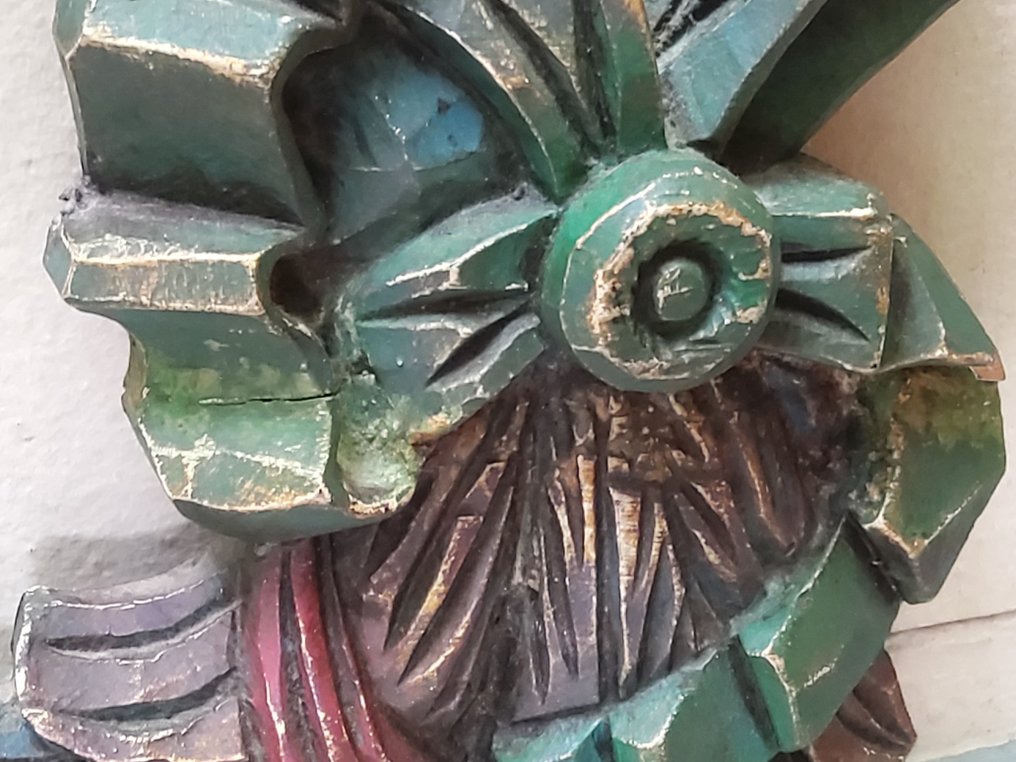雕刻, Polychrome wooden carved decor - 28 cm - 木, 木材，油漆 #4.3