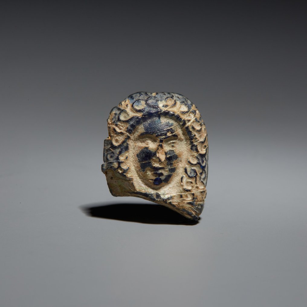 Ancient Roman Glass Janus necklace bead with the image of Medusa. 1st - 3rd century AD. 1.6 cm height. #1.1