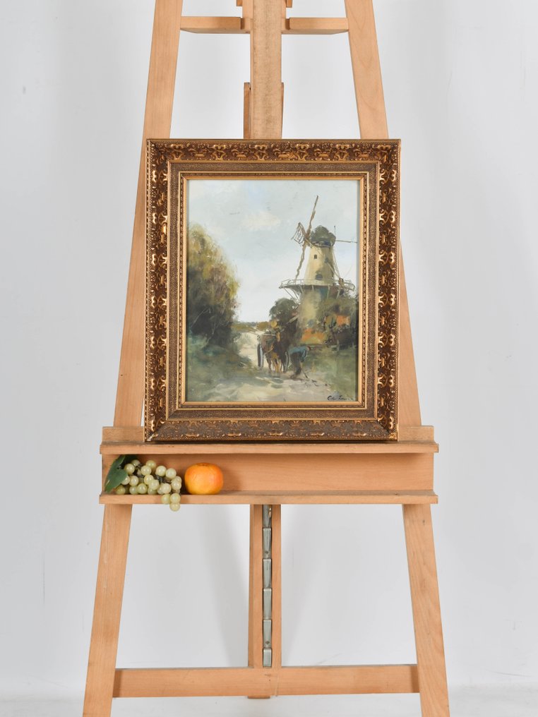Cornelis de Zeeuw pseud. Adriaan Terhell (1863-1949) - Horse and carriage by the mill #1.2