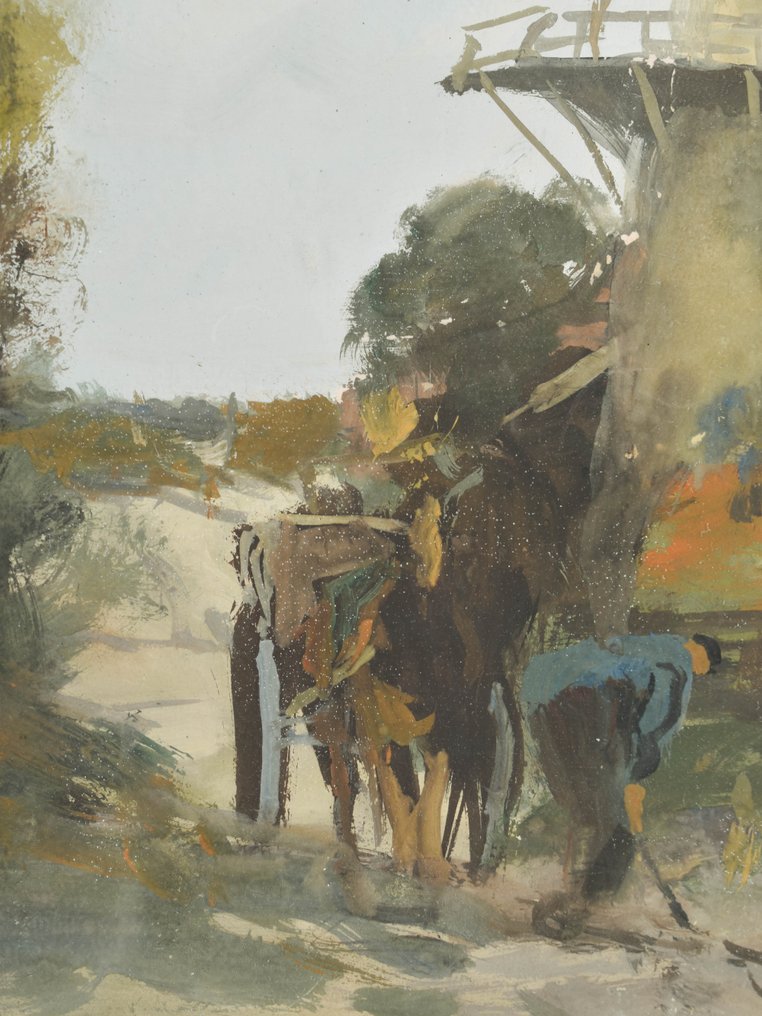 Cornelis de Zeeuw pseud. Adriaan Terhell (1863-1949) - Horse and carriage by the mill #2.1