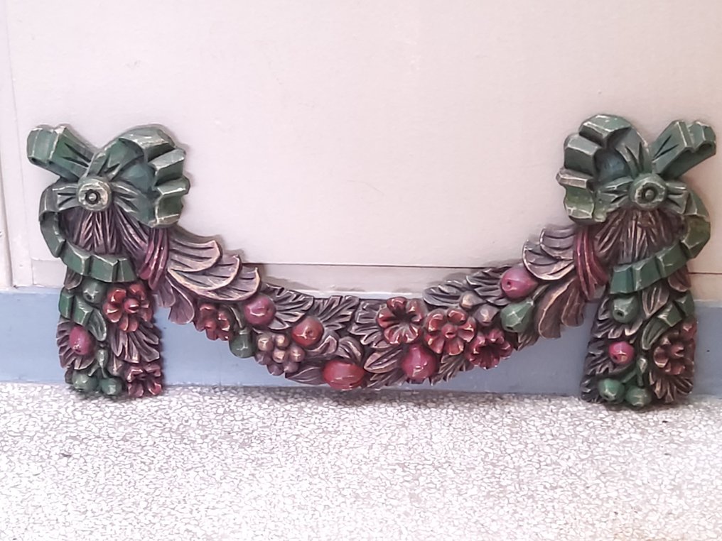 雕刻, Polychrome wooden carved decor - 28 cm - 木, 木材，油漆 #1.0