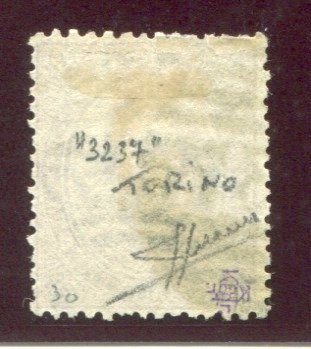 Königreich Italien 1879 - Umberto I 30 Cent braun gestempelt mit Teil des Ziffernstempels 3237 von Turin - sassone 41 #1.2