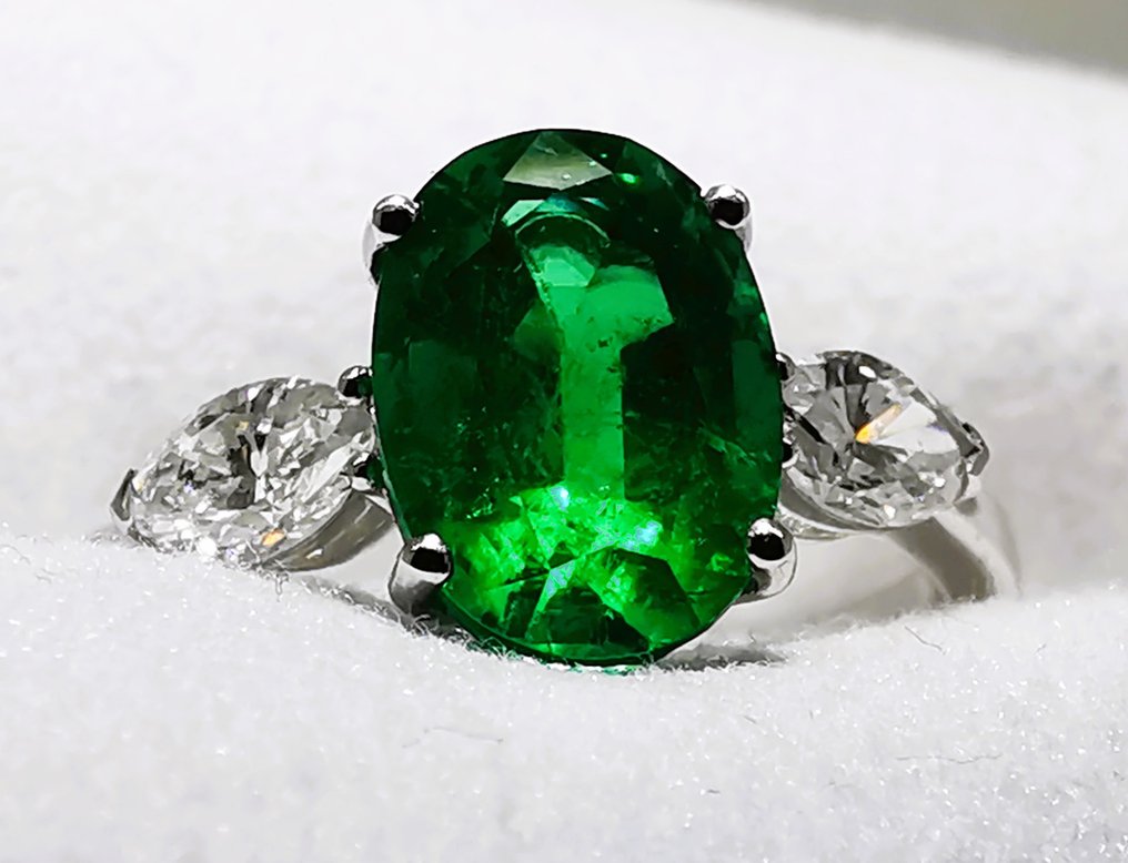 Ring Vittguld Smaragd - Diamant #1.1
