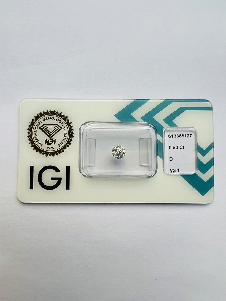 1 pcs Diamante  (Naturale)  - 0.50 ct - D (incolore) - VS1 - International Gemological Institute (IGI) #1.1