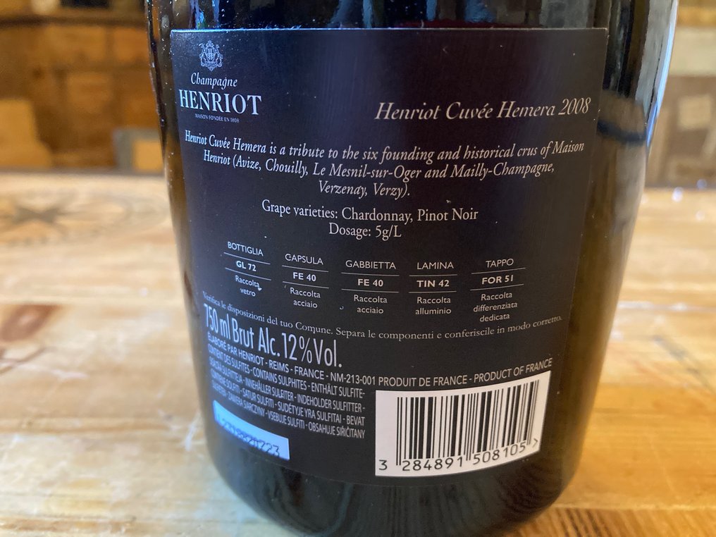 2008 Henriot, Cuvée Hemera - Champagne Brut - 1 Fles (0,75 liter) #3.1