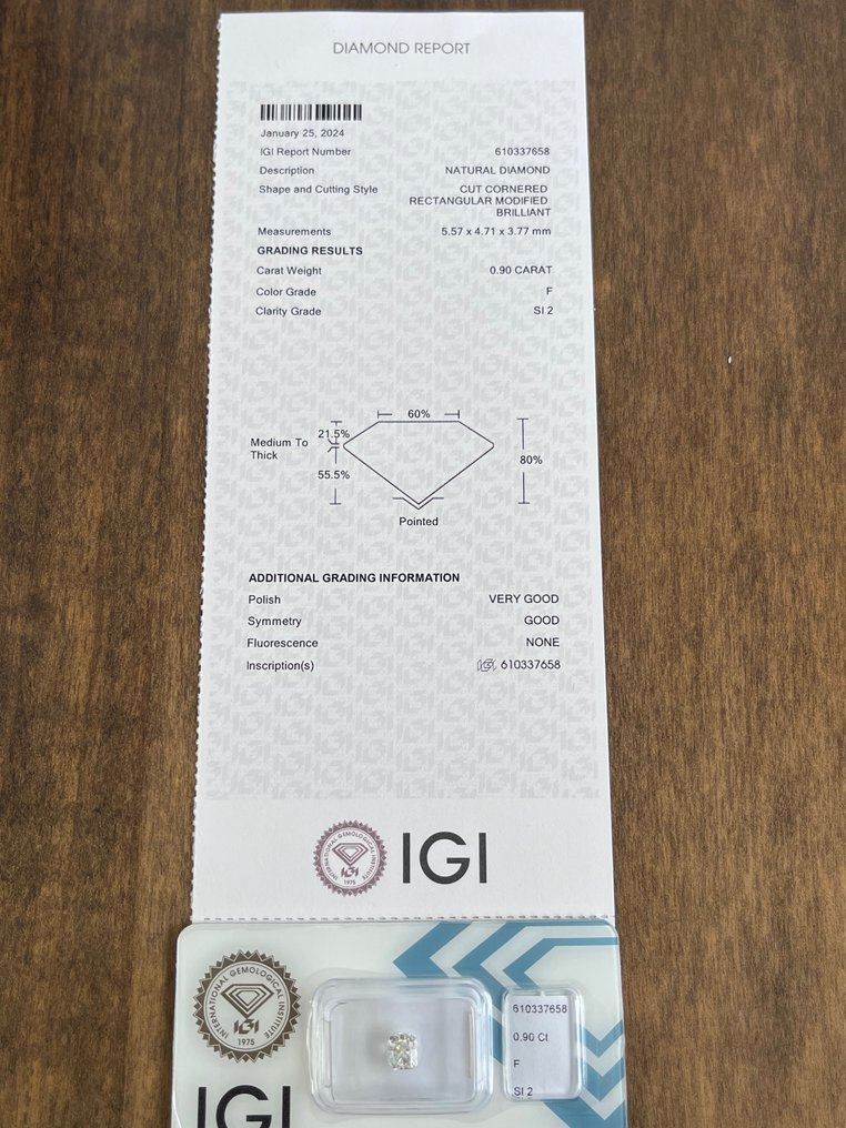 1 pcs 鑽石  (天然)  - 0.90 ct - F(近乎無色) - SI2 - 國際寶石學院（International Gemological Institute (IGI)） #3.1