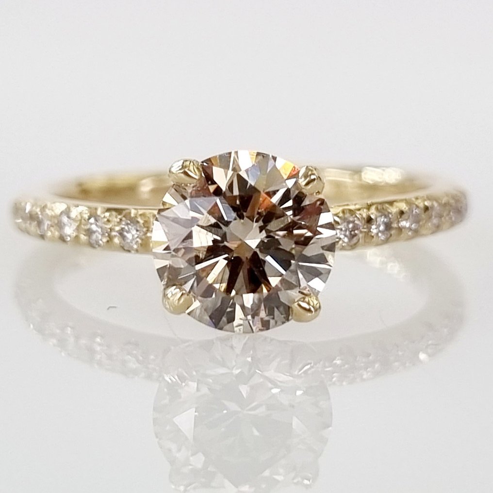 Engagement ring - 14 kt. Yellow gold -  1.25ct. tw. Diamond  (Natural) #3.3