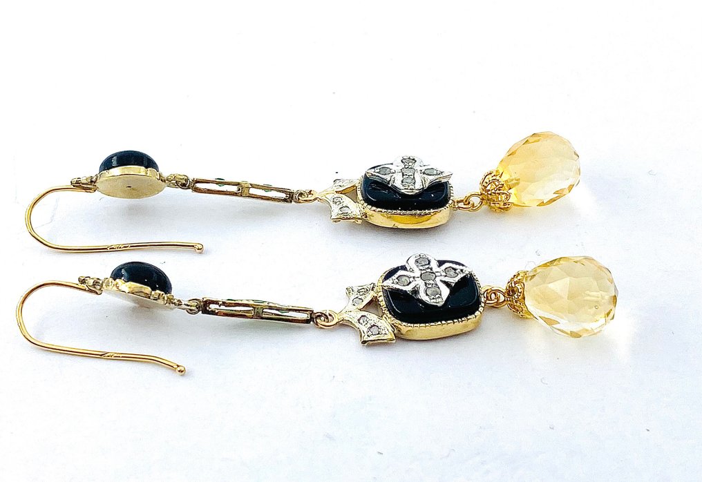 耳環 - 9 節 黃金 黃水晶 - 祖母綠 #4.3