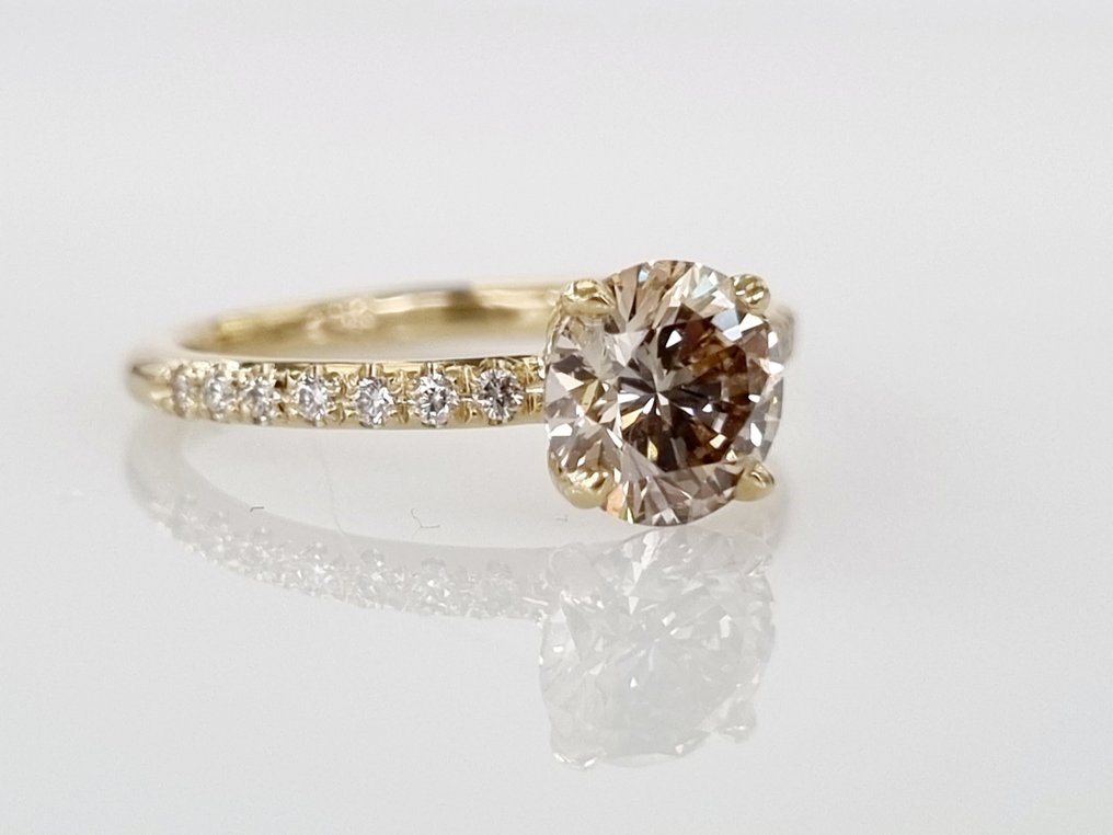 Engagement ring - 14 kt. Yellow gold -  1.25ct. tw. Diamond  (Natural) #2.1
