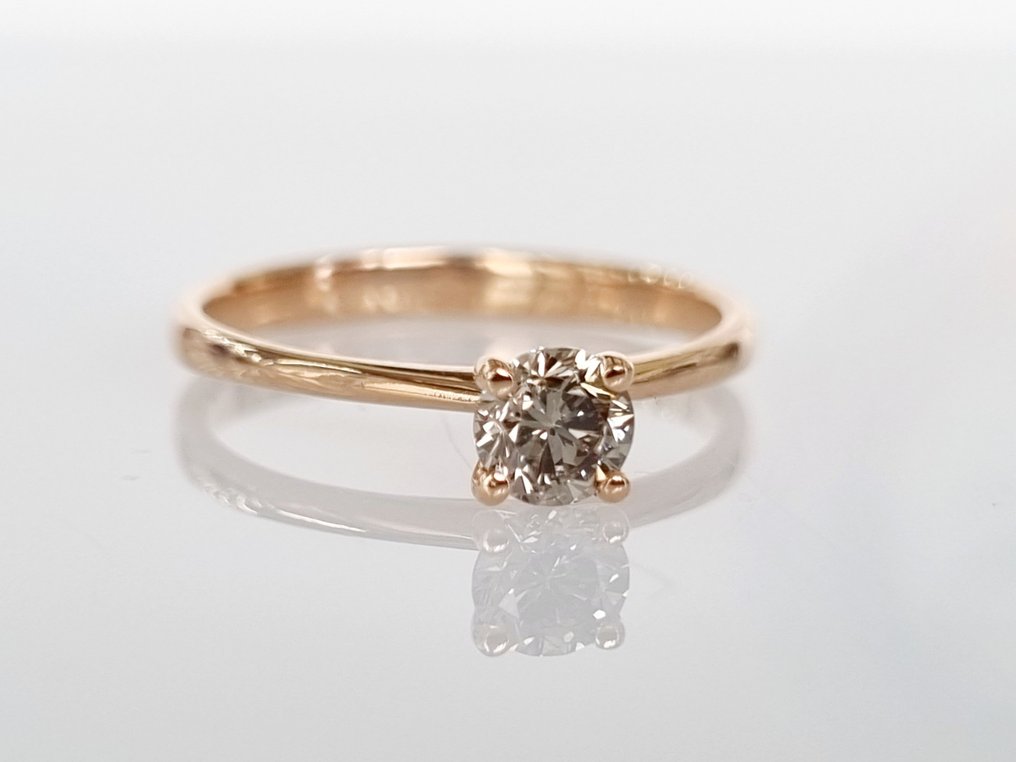 訂婚戒指 - 14 克拉 玫瑰金 -  0.43 tw. 鉆石  (天然) #1.1