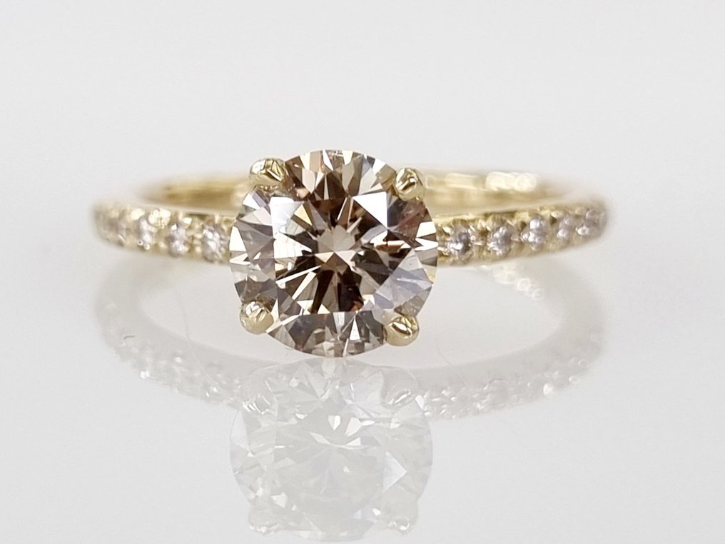 Engagement ring - 14 kt. Yellow gold -  1.25ct. tw. Diamond  (Natural) #1.1