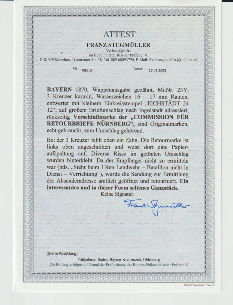 Bavaria 1870/1870 - rara lettera di ritorno Baviera - Michel 23 y auf Brief #2.1