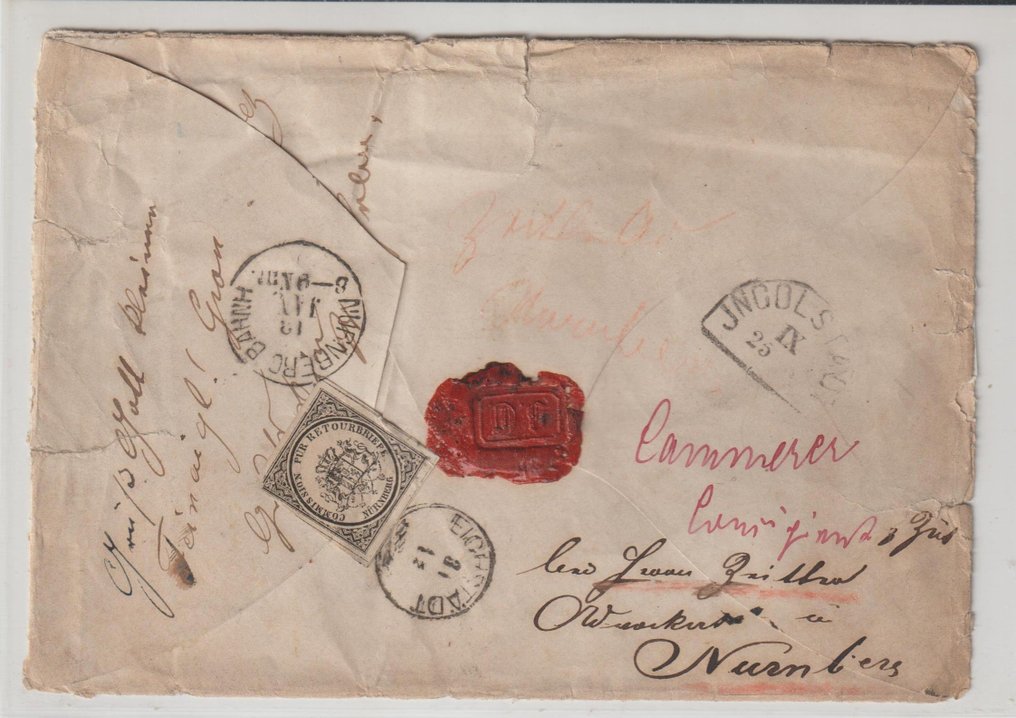 Bavaria 1870/1870 - rara lettera di ritorno Baviera - Michel 23 y auf Brief #3.1