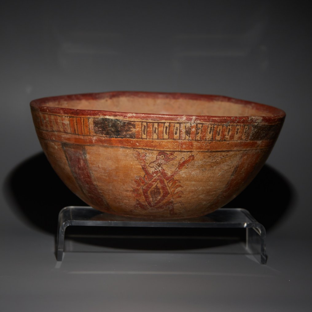 Maya Terrakotta dekorert skål. 650 - 800 e.Kr. 15 cm D. Spansk eksportlisens. #1.2