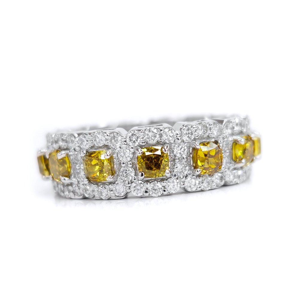 2.83 ct Fancy Deep Yellow & 1.80 ct D-F Diamond Eternity Ring - 4.55 gr - 戒指 - 14K包金 白金 钻石  (天然) - 钻石 #1.1