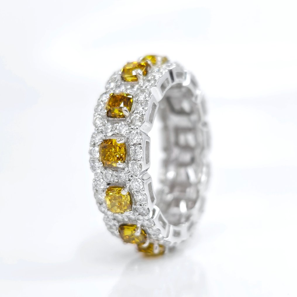 2.83 ct Fancy Deep Yellow & 1.80 ct D-F Diamond Eternity Ring - 4.55 gr - 戒指 - 14K包金 白金 钻石  (天然) - 钻石 #1.2