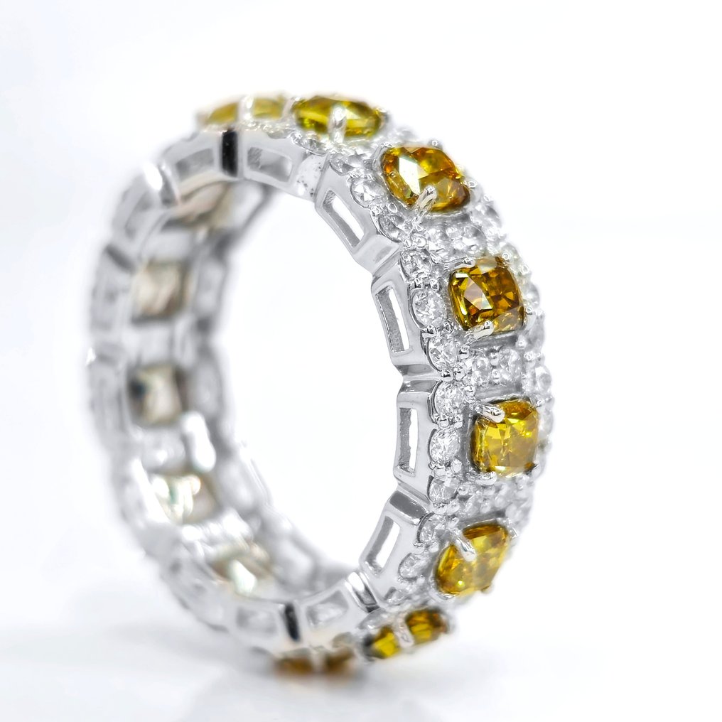 2.83 ct Fancy Deep Yellow & 1.80 ct D-F Diamond Eternity Ring - 4.55 gr - 戒指 - 14K包金 白金 钻石  (天然) - 钻石 #2.1