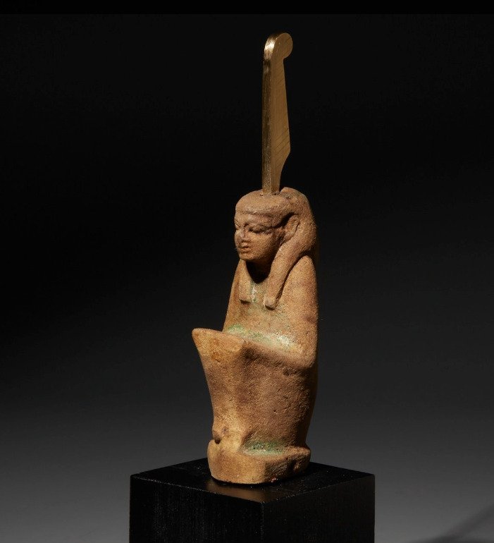 Altägyptisch Fayence Figur der Göttin Maat, die Wahrheit. Spätzeit, 664 - 332 v. Chr. Selten. 17,5 cm H. #1.1