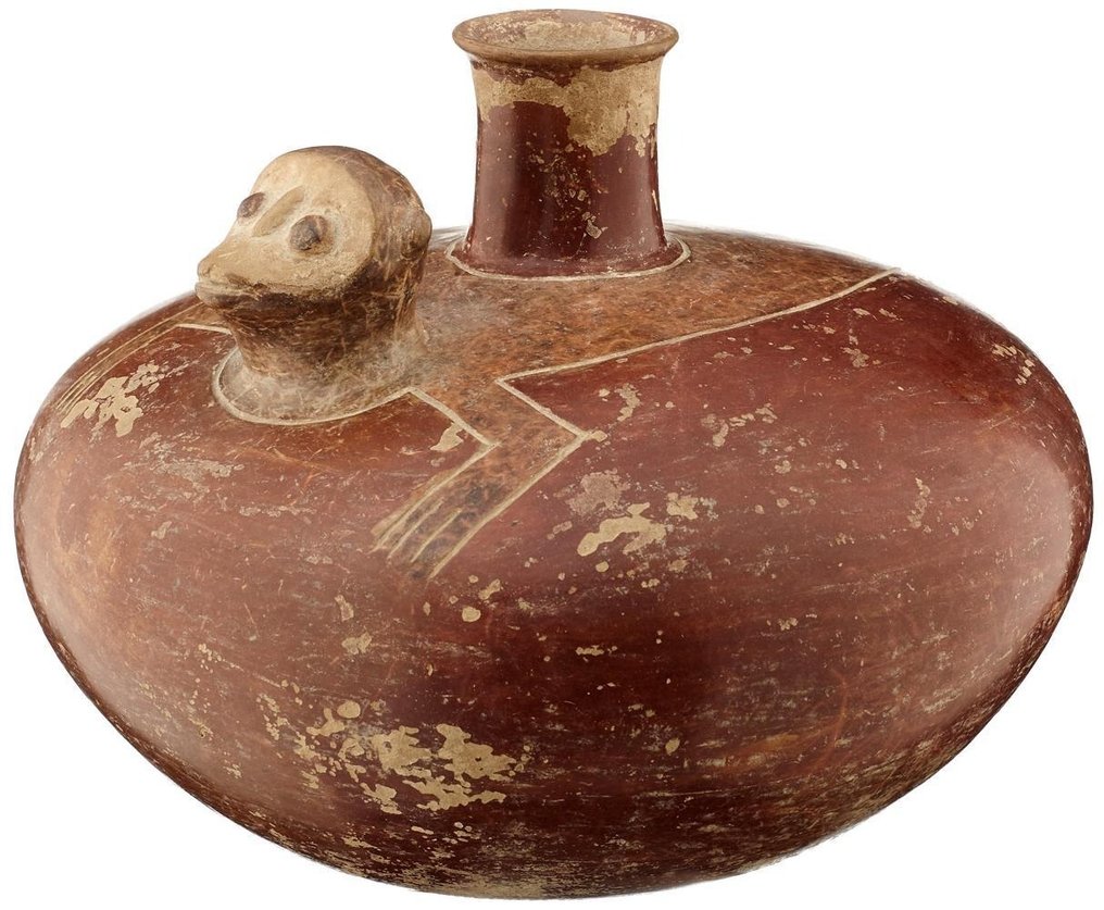 Prekolumbijska – Chorrera Naczynie ceramiczne z małpą - z hiszpańską licencją importową i starą fakturą. naczynie #1.1