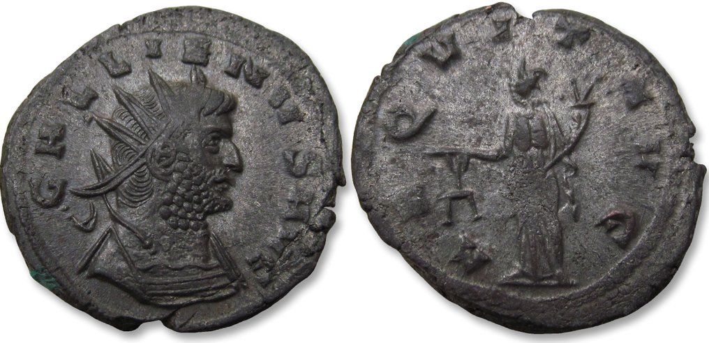 羅馬帝國. 加里恩努斯 (AD 253-268). Silvered Antoninianus Siscia mint 253-268 A.D. - AEQVIT AVG reverse, very sharp portrait - #2.1