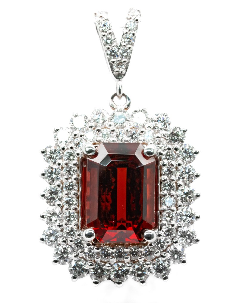 18 克拉 白金 - 吊墜 - 3.56 ct - 深橙紅色（緬甸）尖晶石和 VS 鑽石 #1.1