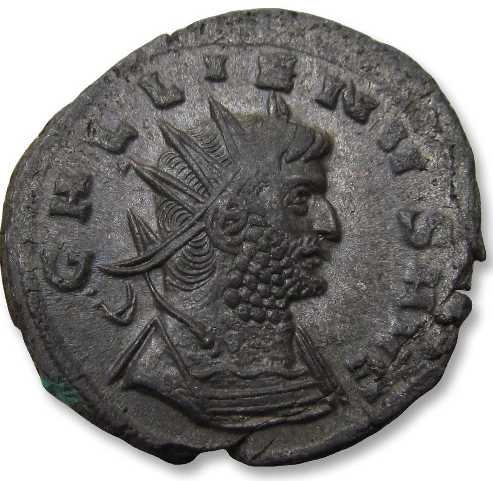 羅馬帝國. 加里恩努斯 (AD 253-268). Silvered Antoninianus Siscia mint 253-268 A.D. - AEQVIT AVG reverse, very sharp portrait - #1.1