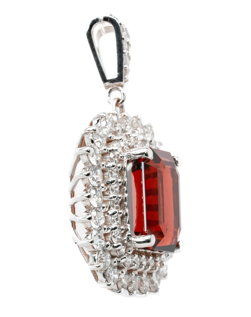 18 克拉 白金 - 吊墜 - 3.56 ct - 深橙紅色（緬甸）尖晶石和 VS 鑽石 #1.2
