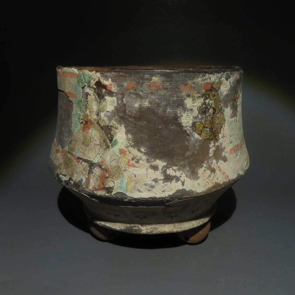 Maya Terracotta Statiefschip. 400-600 n.Chr. 14 cm H. Spaanse invoervergunning.  (Zonder Minimumprijs) #1.1