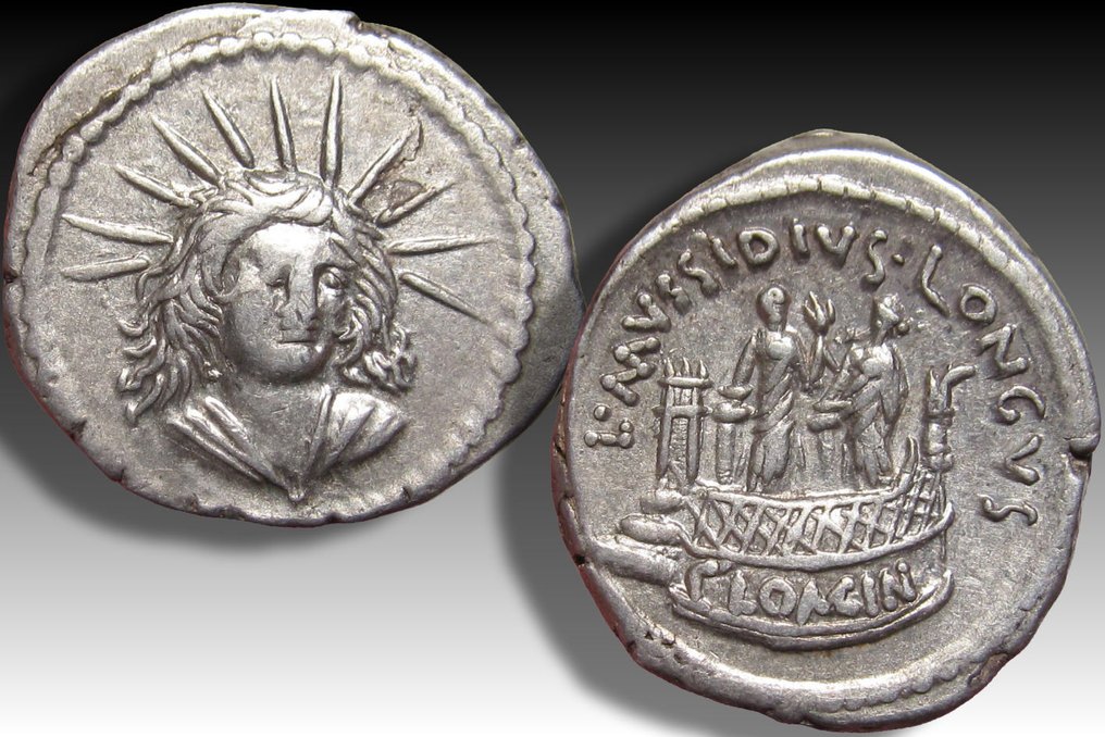 Ρωμαϊκή Δημοκρατία. L. Mussidius Longus, 42 BC. Denarius Rome mint - Shrine of Venus Cloacina - #2.1