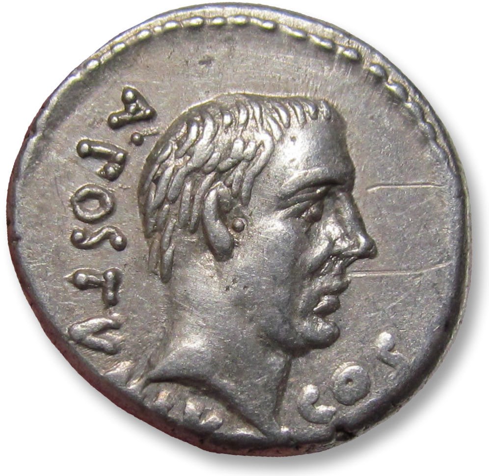 罗马共和国. Postumius Albinus Bruti f.. Denarius Rome mint 48 B.C. #1.1