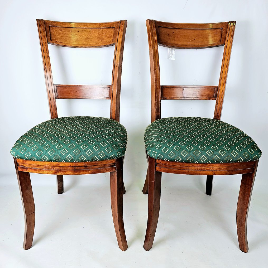 Stuhl - Set aus sechs Mahagoni-Esszimmerstühlen mit grünem Sitz und Motiv. Ca. 1960 #1.2
