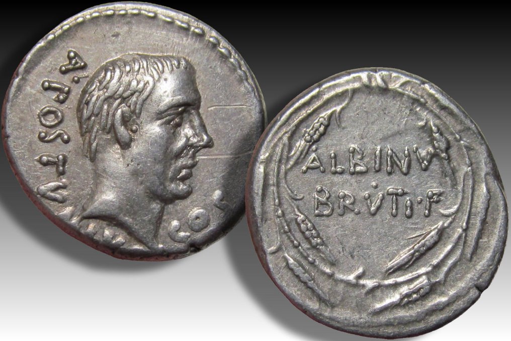 Romerska republiken. Postumius Albinus Bruti f.. Denarius Rome mint 48 B.C. #2.1