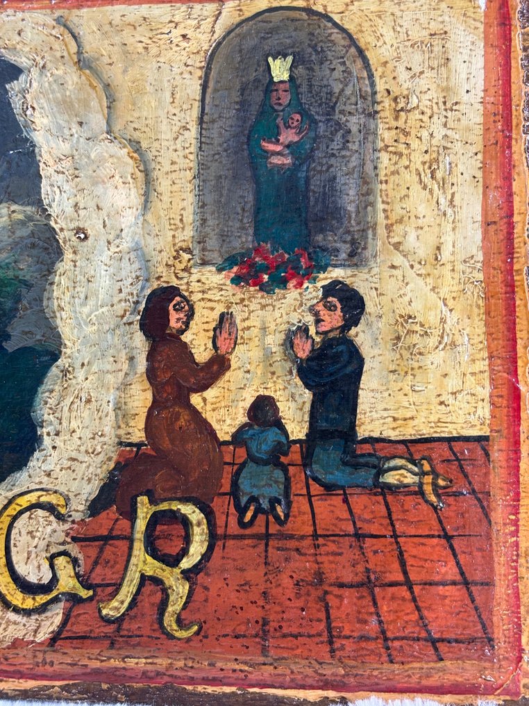  Exvoto - Tableta de madera pintada a mano para Gracia Recibida - 1800-1900  #2.1