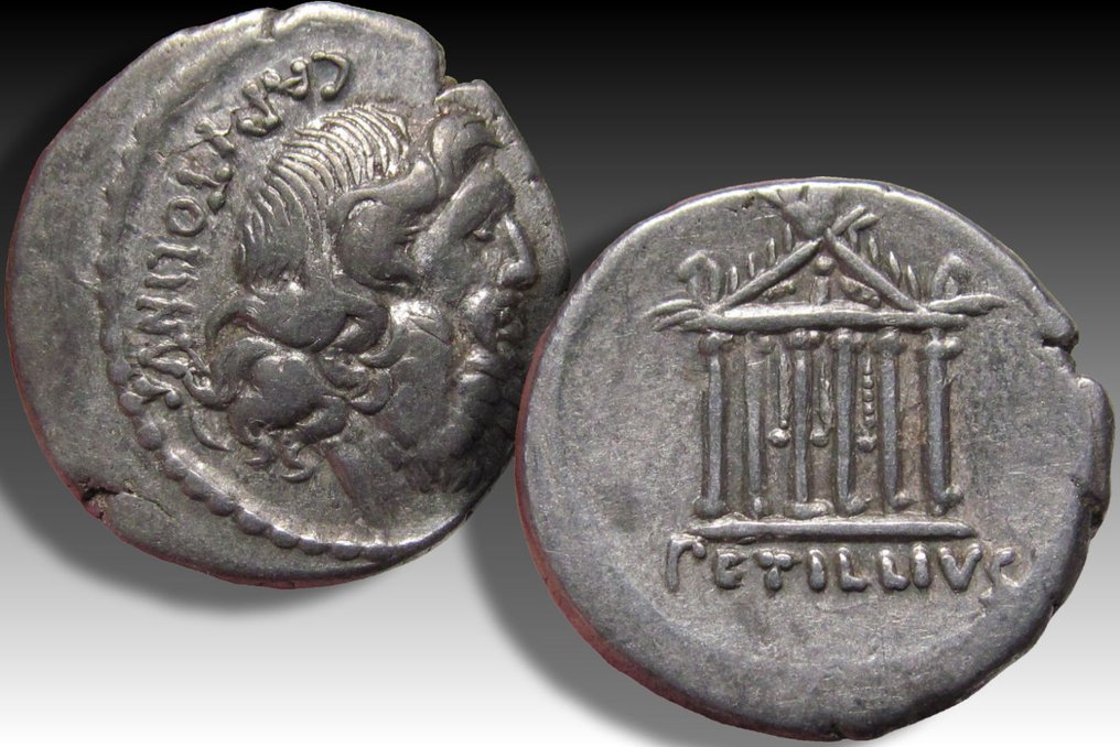 罗马共和国. 佩蒂利乌斯 卡庇托林努斯，公元前43年. Denarius Rome mint - scarcer cointype - #2.1