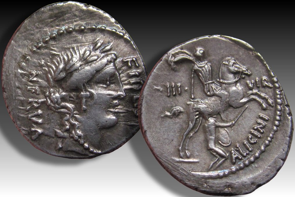 Roman Republic. A. Licinius Nerva. Denarius Rome mint 47 B.C. - scarcer type in great condition - #2.1