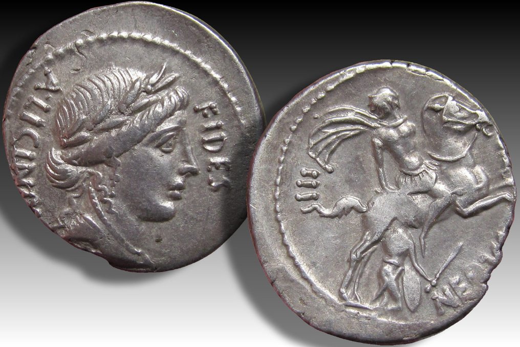 Römische Republik. A. Licinius Nerva. Denarius Rome mint 47 B.C. - scarcer type in great condition - #2.1