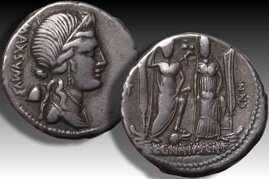 República Romana. C. Egnácio Cn F Cn N Máximo, 75 a.C.. Denarius Rome mint - beautifully toned - #2.1