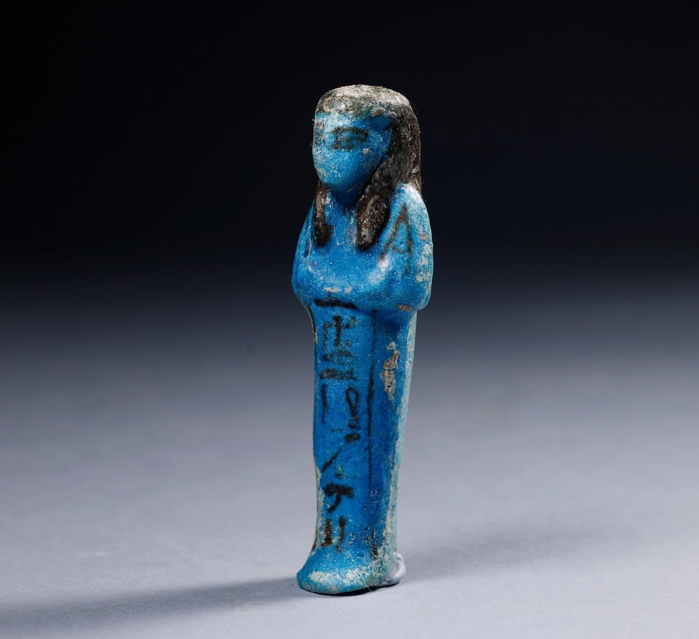 Oud-Egyptisch Faience Schitterende Shabti voor Mimaathathor met rapport. - 12 cm #1.2