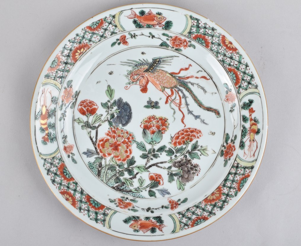盤子 - decorated in the familles verte palette with a phoenix - 瓷器 #1.1
