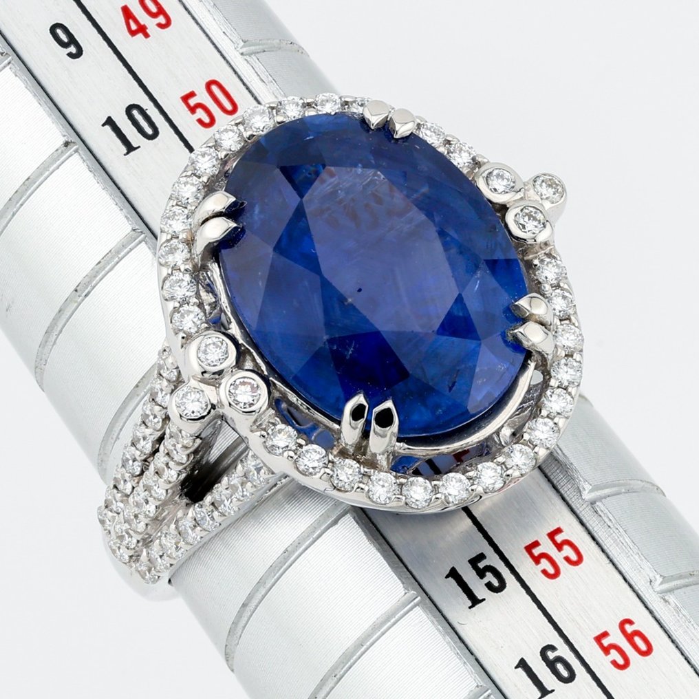 "GIA" - Sapphire 6.30 Ct & Diamond Combo - Ring - 18 kt Vittguld #2.1