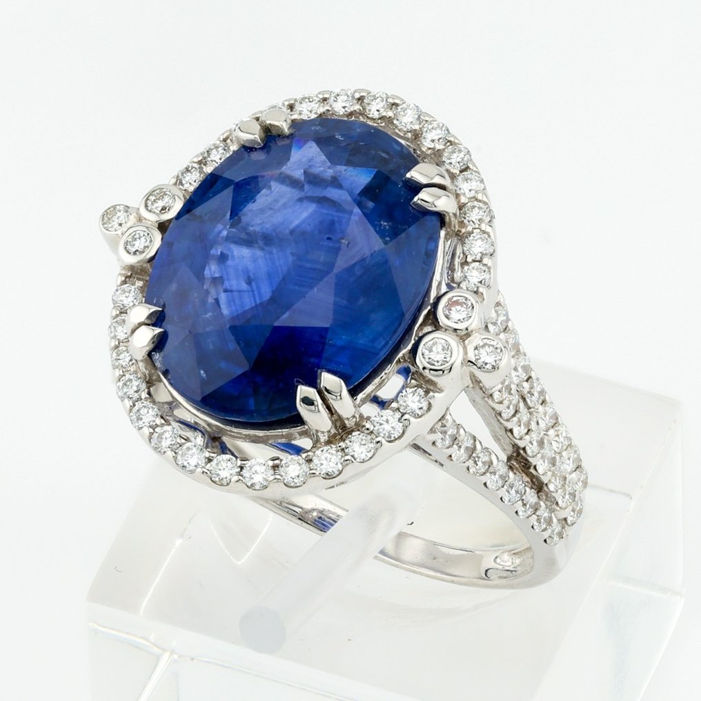 "GIA" - Sapphire 6.30 Ct & Diamond Combo - Ring - 18 karat Hvitt gull #1.2