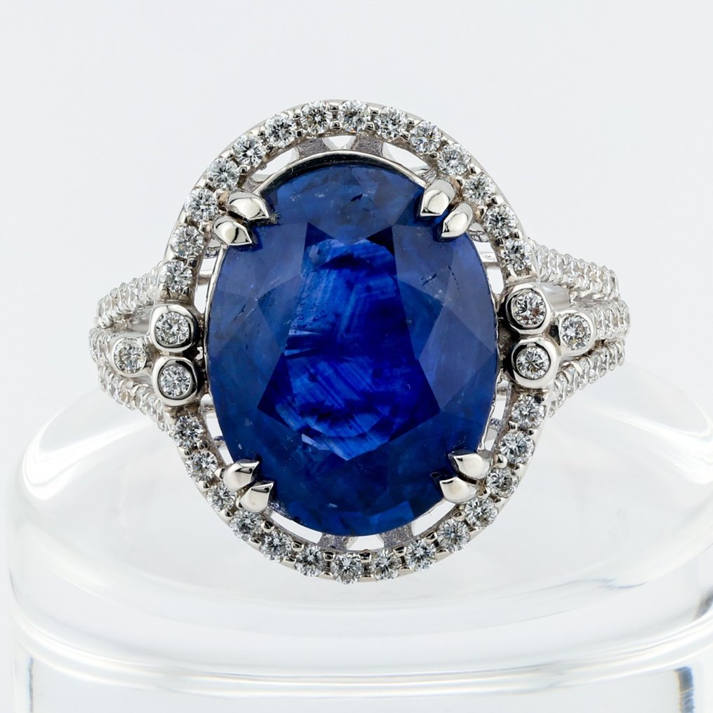 "GIA" - Sapphire 6.30 Ct & Diamond Combo - Ring - 18 karat Hvitt gull #1.1