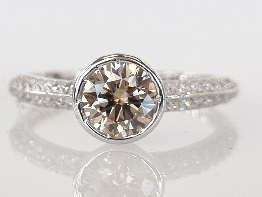 Engagement ring - 14 kt. White gold -  0.86 tw. Diamond  (Natural) #1.1