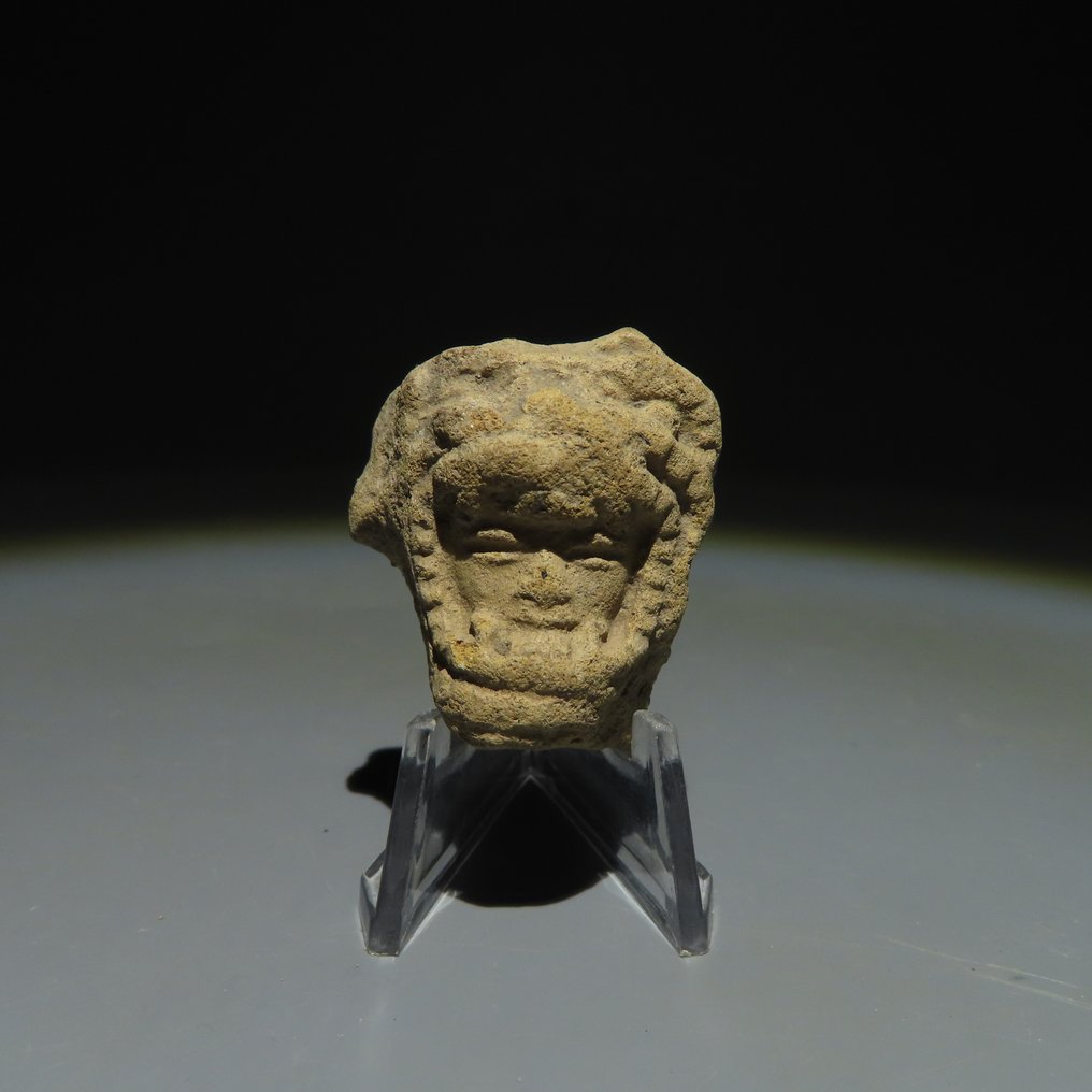 Mayan TeracotÄƒ Figura cu capul războinicului. ca. 300-600 d.Hr. 3,3 cm. Licență de import spaniolă. #1.2