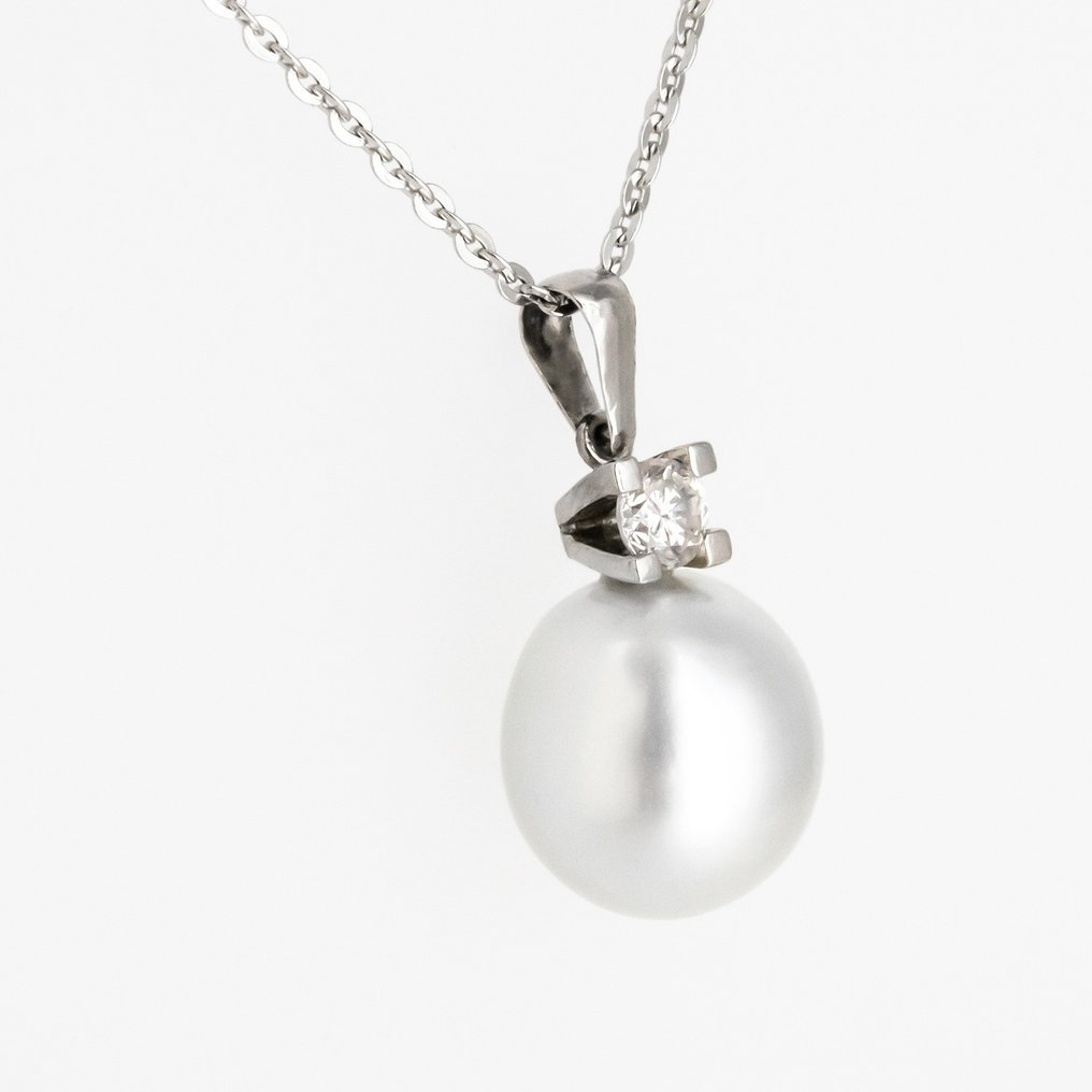 Pendentif - 18 carats Or blanc Diamant  (Naturelle) - Perle  #2.1