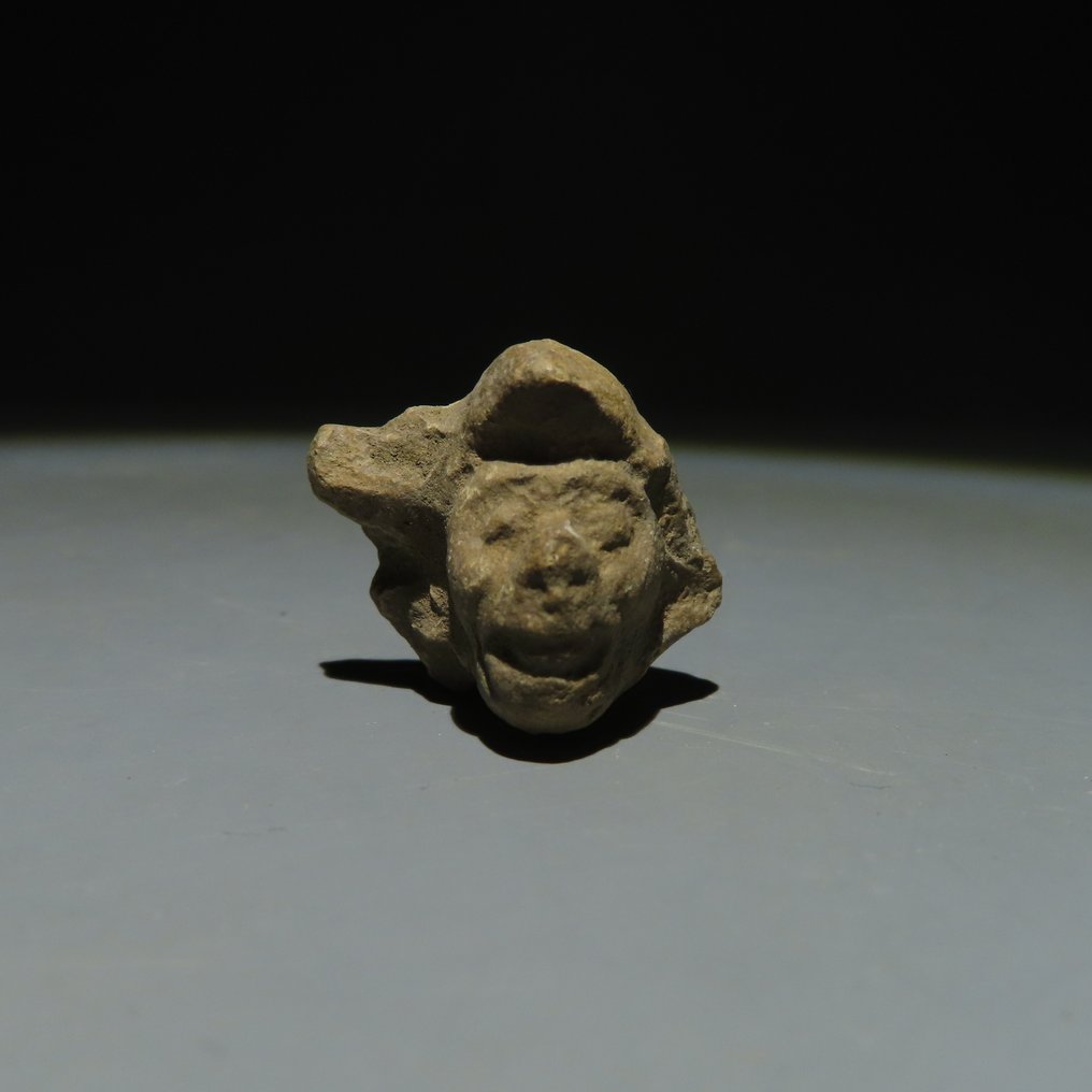 Mayan TeracotÄƒ Figura capului. ca. 300-600 d.Hr. 2,2 cm. Licență de import spaniolă. #1.2
