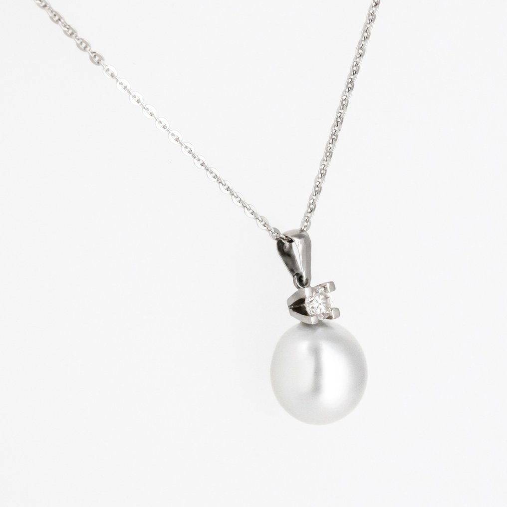 Pendentif - 18 carats Or blanc Diamant  (Naturelle) - Perle  #1.2